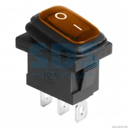 Выключатель клавишный 250V 6А (3с) ON-OFF желтый с подсветкой Mini ВЛАГОЗАЩИТА арт. 36-2177