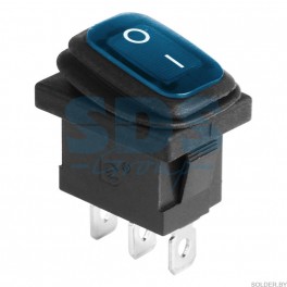 Выключатель клавишный 250V 6А (3с) ON-OFF синий с подсветкой Mini ВЛАГОЗАЩИТА арт. 36-2176