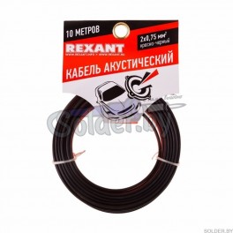Кабель акустический, ШВПМ 2х0.75 мм2, красно-черный, 10 м. REXANT арт. 01-6104-3-10