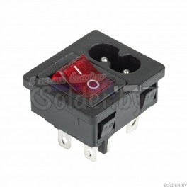 Выключатель клавишный 250 V 6 А (4с) ON-OFF красный с подсветкой и штекером C8 2PIN арт. 36-2285