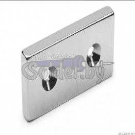 Неодимовый магнитный прямоугольник 35х15х3 мм с двумя зенковками 8х4 мм(упаковка 1 шт.) арт. 72-3703