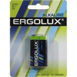 Ergolux 6LR61 Alkaline BL-1 (6LR61 BL-1, батарейка,9В) арт. Б11753